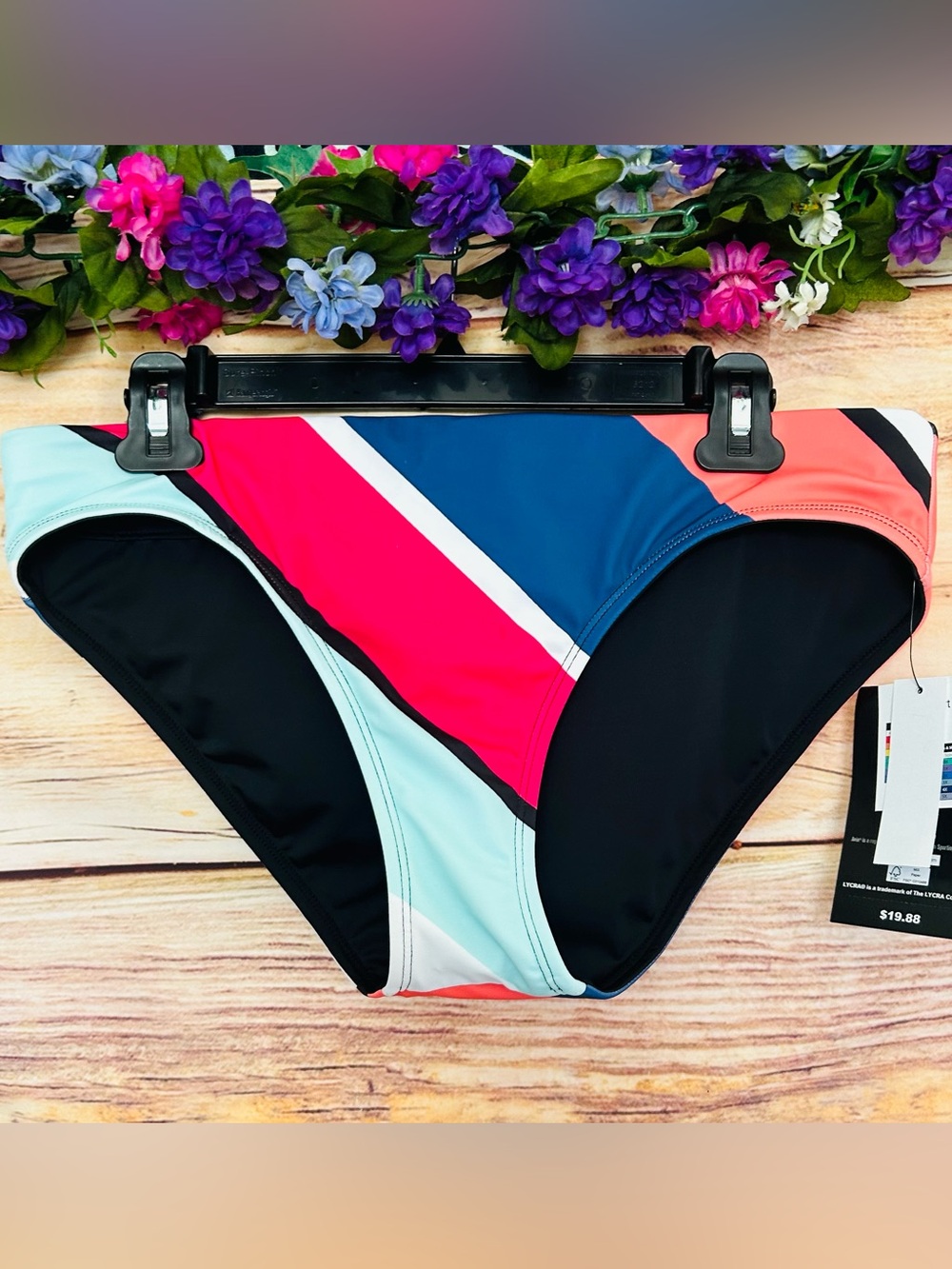 Avia Women’s Multicolor Striped / Black Drawcord Swim Bottom M (8-10) NWT